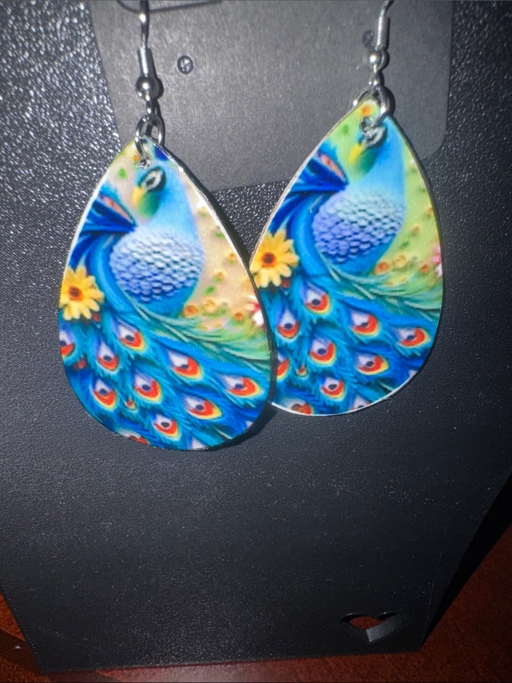 Blue Peacock Teardrop Dangle Earrings - Colorful Women’s Accessory NWOT - Picture 2 of 5